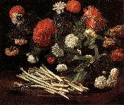 Giovanni Martinelli Still Life with Roses,Asparagus,Peonies,and Car-nations Spain oil painting reproduction